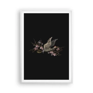 Plakat i hvid ramme - Eksotisk broderet fugl - 70x100 cm