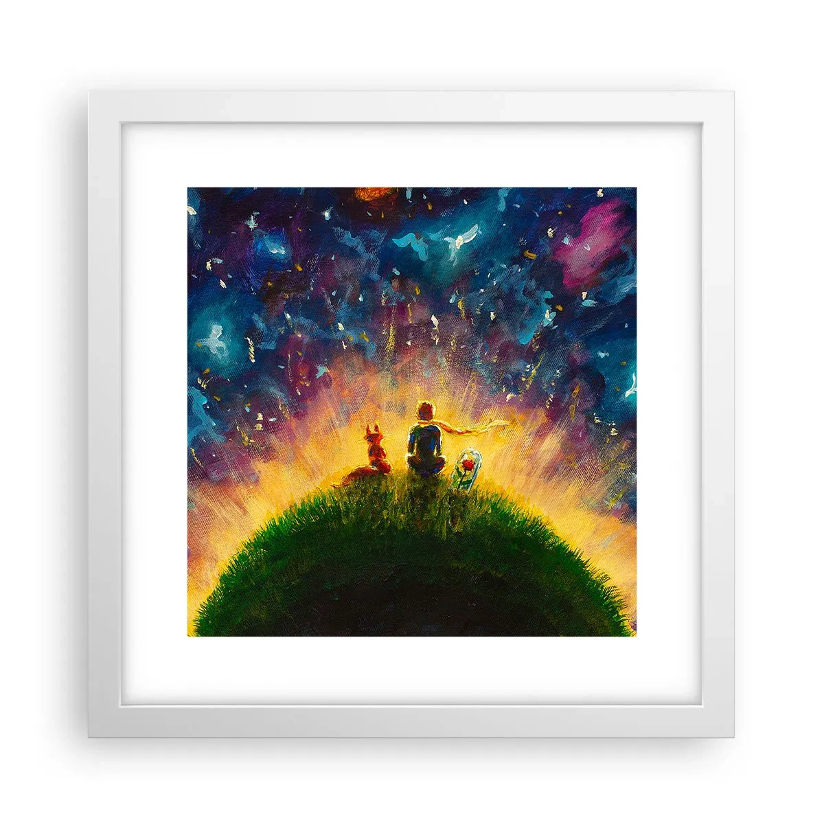 Plakat i hvid ramme - Kærlighed og venskab - hele verden - 30x30 cm