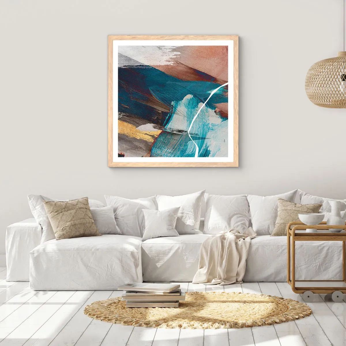 Plakat i ramme af lyst egetræ - Med flair og energi - 40x40 cm