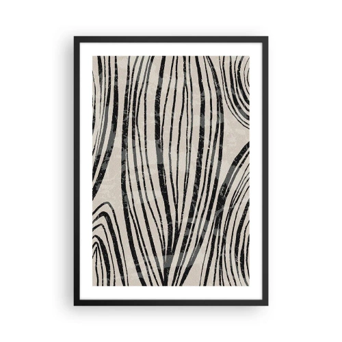 Plakat i sort ramme - Abstrakte sorte linjer på en beige baggrund - 50x70cm - Et spild af linjer - Moderne vægdekoration til stue og soveværelse ARTTOR
