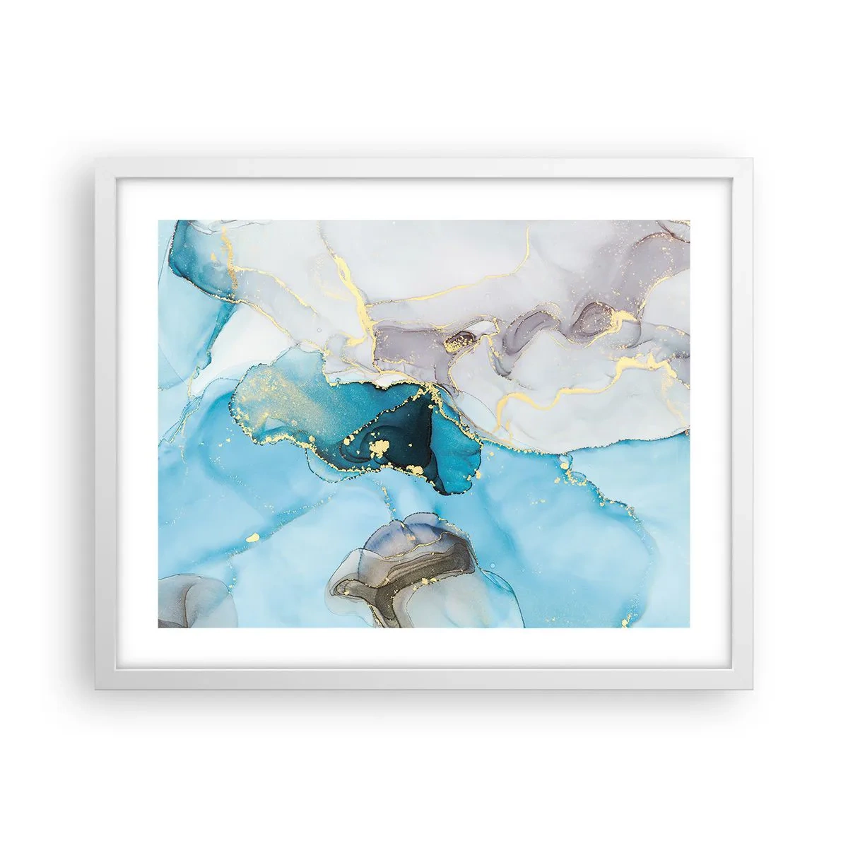 Plakat i hvid ramme - En undersøgelse af mødet mellem grå og turkis - 50x40 cm