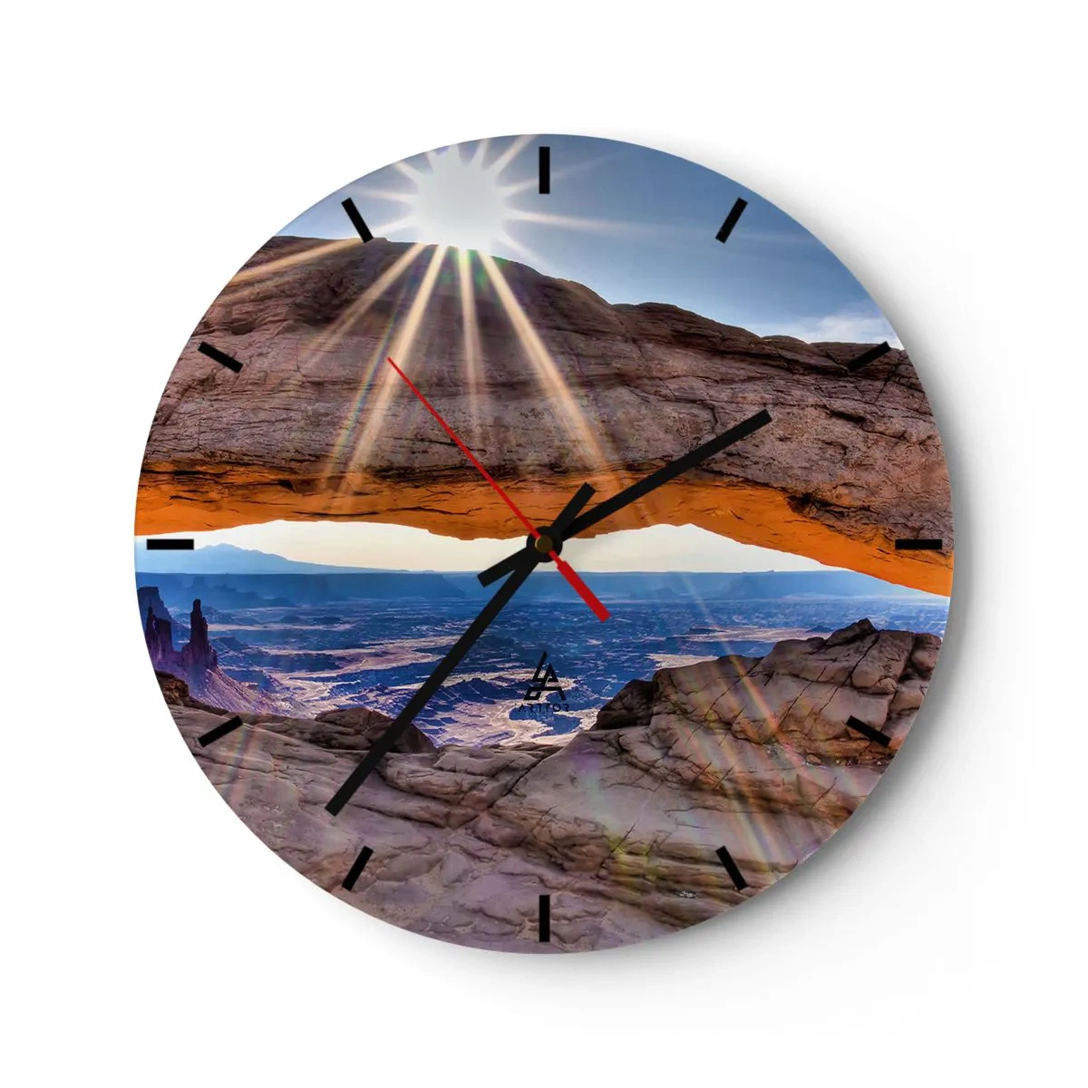 Vægur, Uret - En naturlig klippebue oplyst af solens stråler - 30x30cm - Gennem stenporten - Moderne vægdekoration til stue, køkken og soveværelse ARTTOR