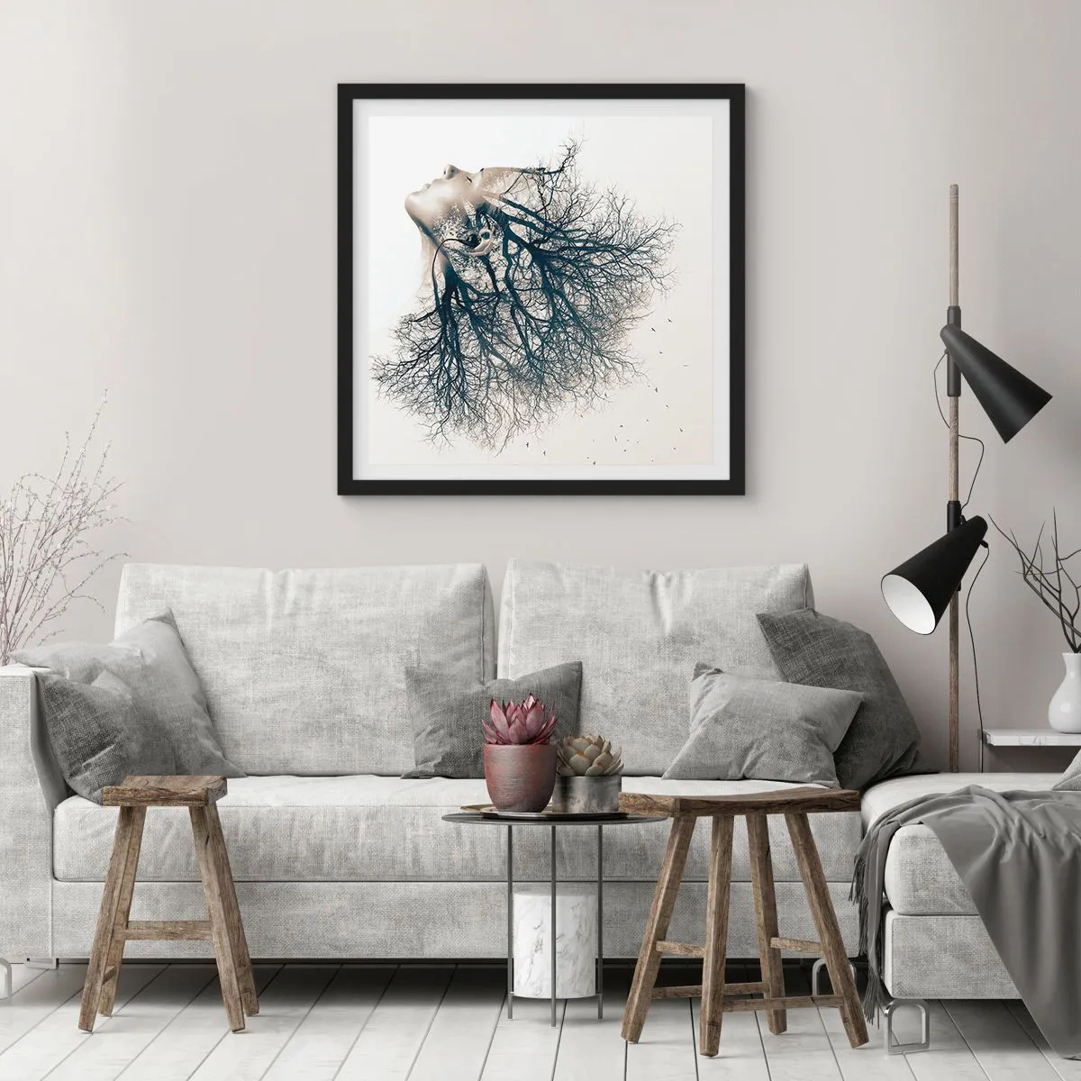 Plakat i sort ramme - Lyttede til træets hvisken - 60x60 cm