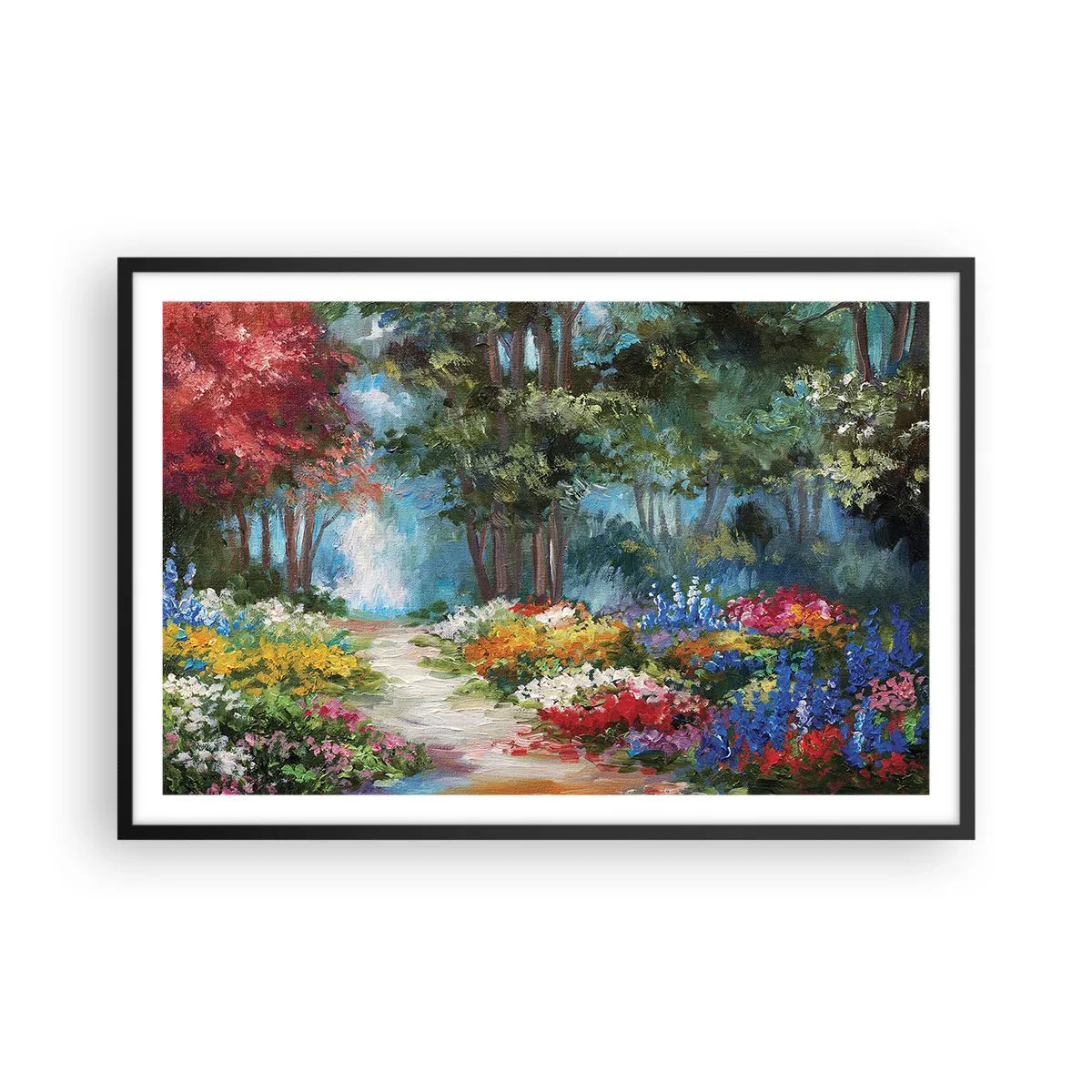 Plakat i sort ramme - Skovhave, blomsterskov - 91x61 cm