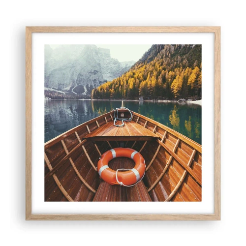 Plakat i ramme af lyst egetræ - Bjergtur - 50x50 cm