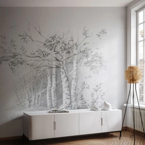 Fototapet Premium Sand - Lyset fra birkeskoven - Skov, Birk, Træer - 500x350 cm