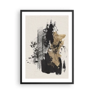 Plakat i sort ramme - Abstrakt komposition i nuancer af sort og guld - 50x70cm - Komposition med lidenskab - Moderne vægdekoration til stue og soveværelse ARTTOR