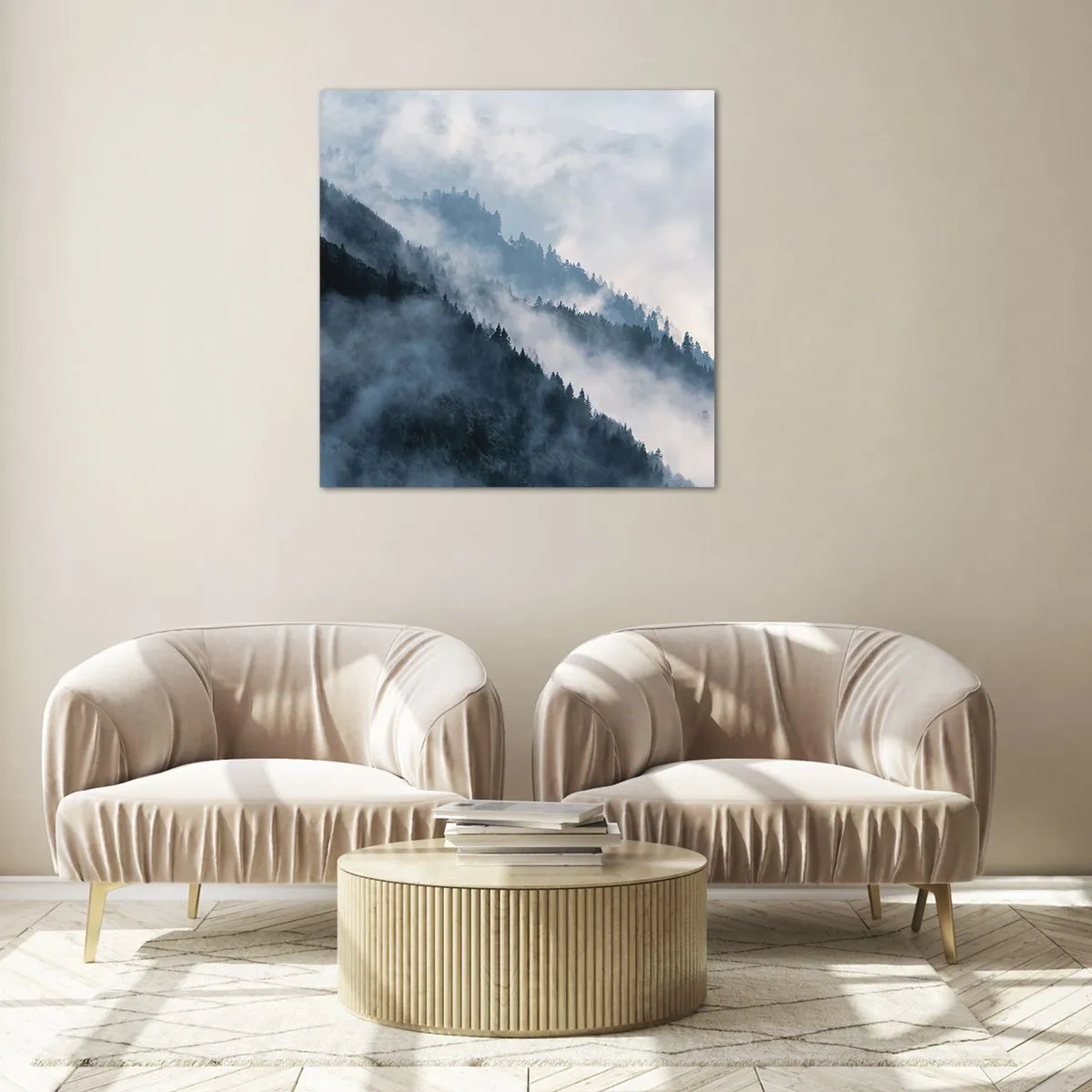 Billede på glas - Bjergenes mystik - 70x70 cm