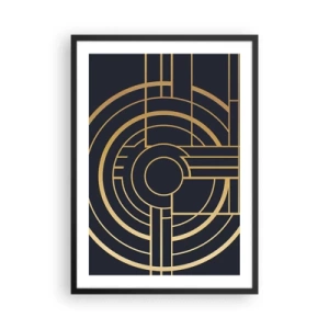 Plakat i sort ramme - Geometrisk Art Deco-mønster med guldelementer på en mørk baggrund - 50x70cm - At vende tingene på hovedet - Moderne vægdekoration til stue og soveværelse ARTTOR