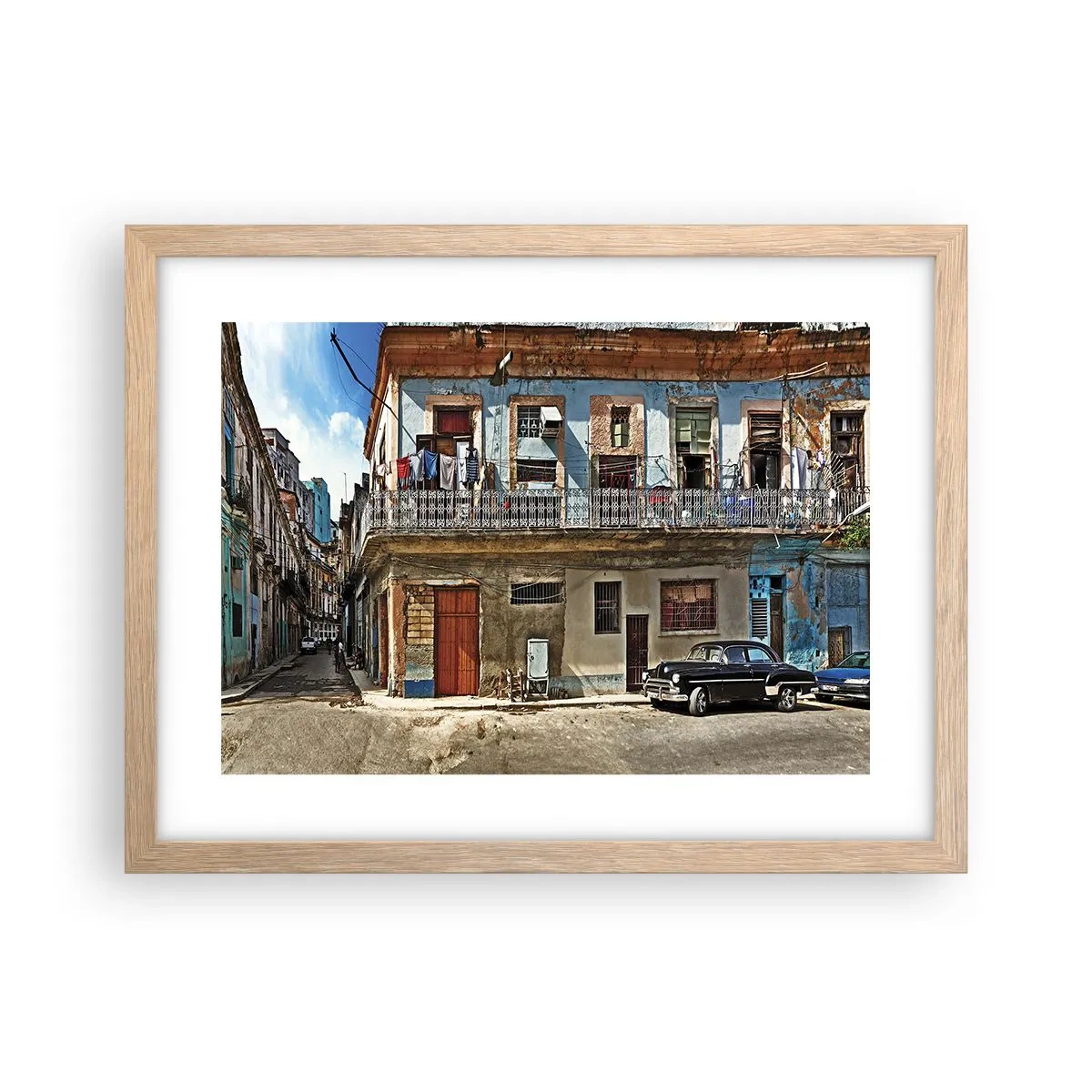 Plakat i ramme af lyst egetræ - Havana stemning - 40x30 cm