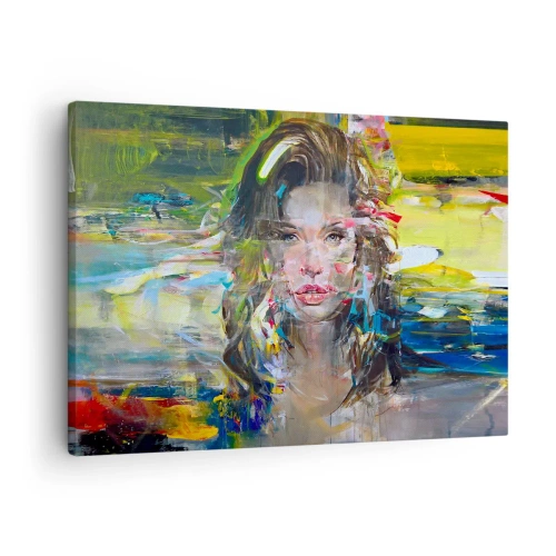 Lærredstryk - Billede på lærred - Abstrakt portræt af en kvinde i intense farver - 70x50cm - Bag lufttæppet - Moderne vægdekoration til stue og soveværelse ARTTOR
