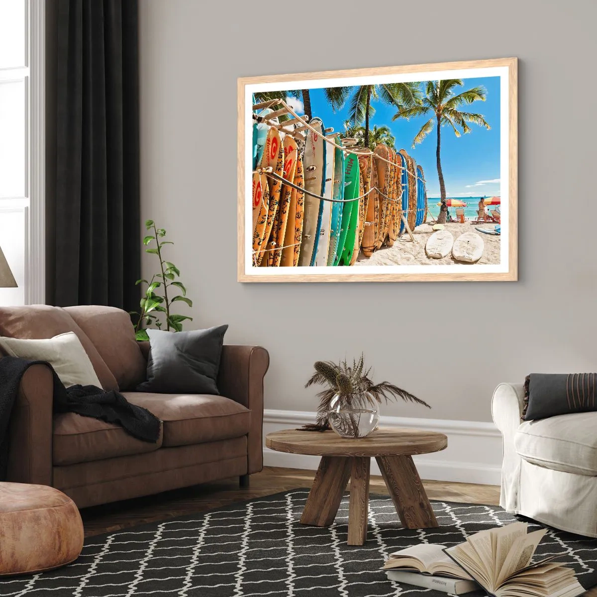 Plakat i ramme af lyst egetræ - Solrig sjov - 50x40 cm