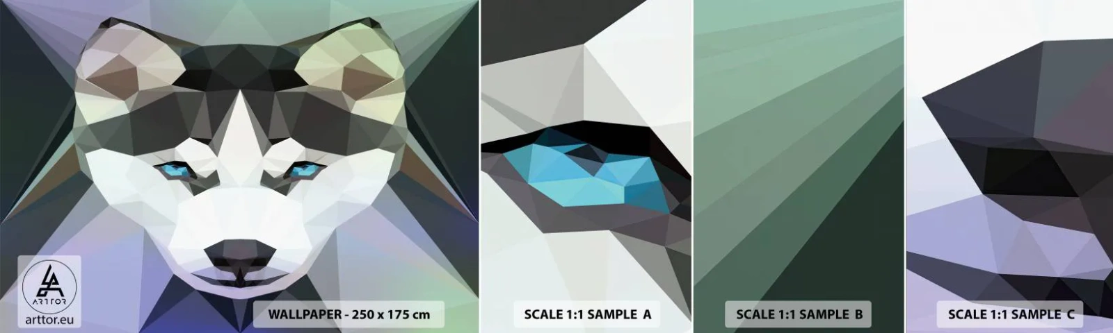 Prøve Fototapet Selvklæbende Deluxe Sticker - Et minde om sneen i nord - Abstraktion, Dyr, Ulv - 100x30 cm