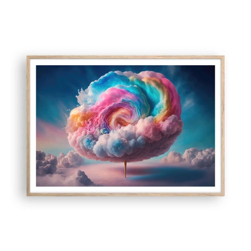 Plakat i ramme af lyst egetræ - En drøm om en forlystelsespark - 100x70 cm