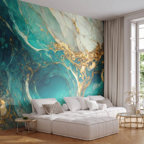 Fototapet Premium Sand - Komposition med årer af guld - Abstraktion, Marmor, Sten - 100x70 cm
