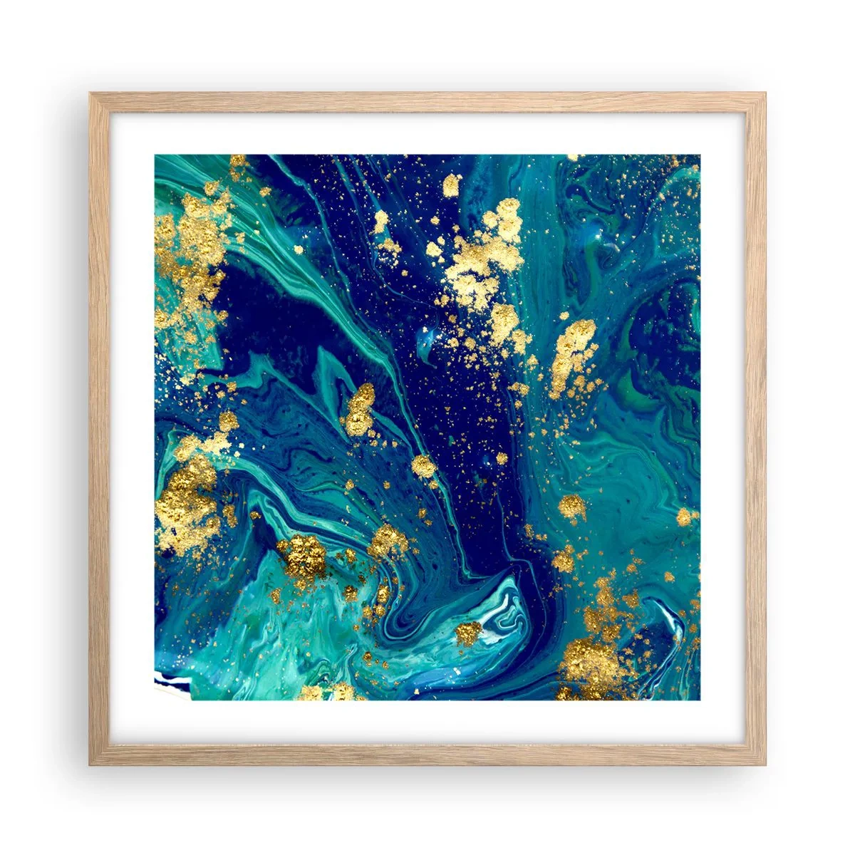 Plakat i ramme af lyst egetræ - Solblade  - 50x50 cm