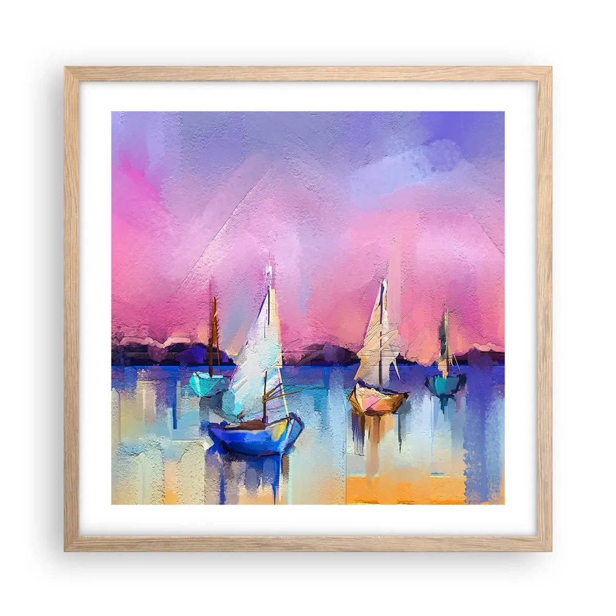 Plakat i ramme af lyst egetræ - Retning: brede farvande - 50x50 cm