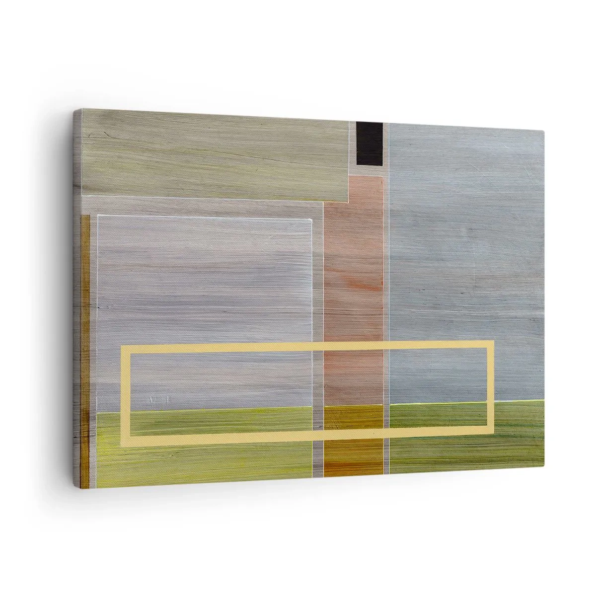 Lærredstryk - Billede på lærred - Geometrisk komposition i pastelfarver med rektangler - 70x50cm - Lige og rolig - Moderne vægdekoration til stue og soveværelse ARTTOR