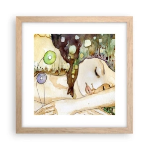 Plakat i ramme af lyst egetræ - Smaragd-violet drøm - 30x30 cm