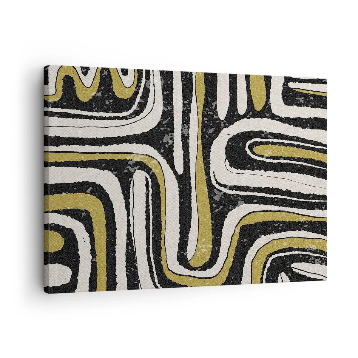Lærredstryk - Billede på lærred - Abstrakt mønster i sort, hvid og guld - 70x50cm - Komposition: stier og gyder - Moderne vægdekoration til stue og soveværelse ARTTOR