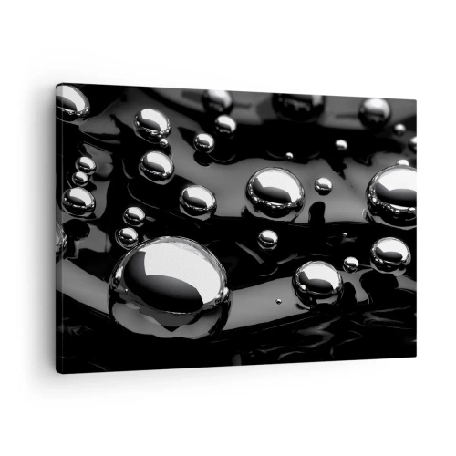 Lærredstryk - Billede på lærred - Abstrakte dråber på en sort overflade - 70x50cm - Fra de sorte dybder - Moderne vægdekoration til stue og soveværelse ARTTOR