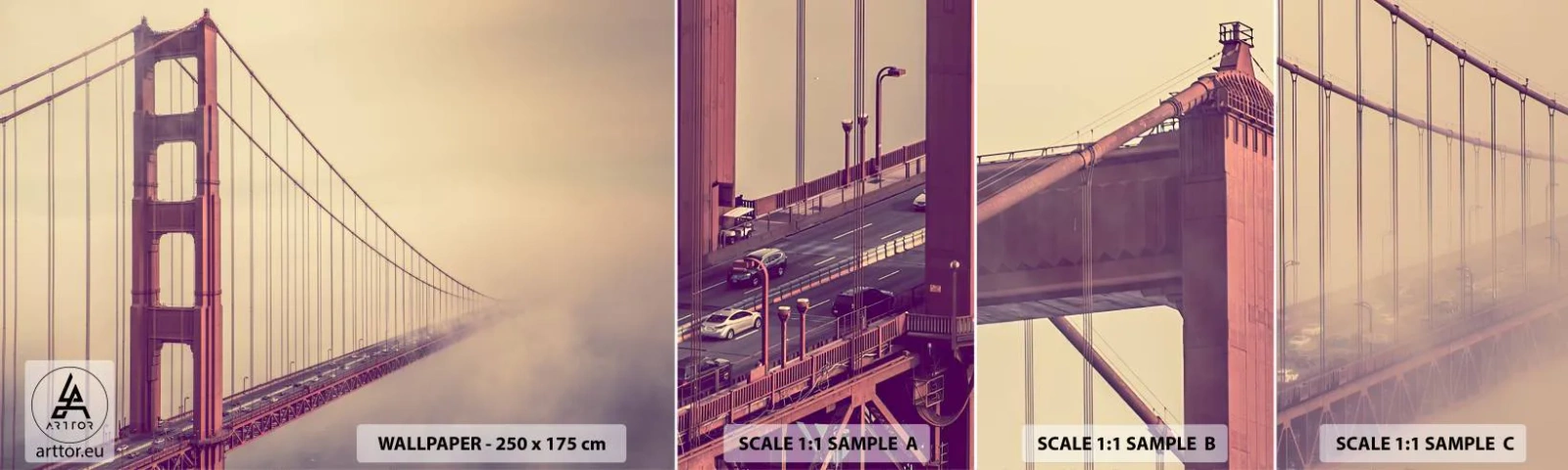 Prøve Fototapet Selvklæbende Deluxe Sticker - Mellem himmel og jord - Landskab, Arkitektur, San Francisco - 100x30 cm