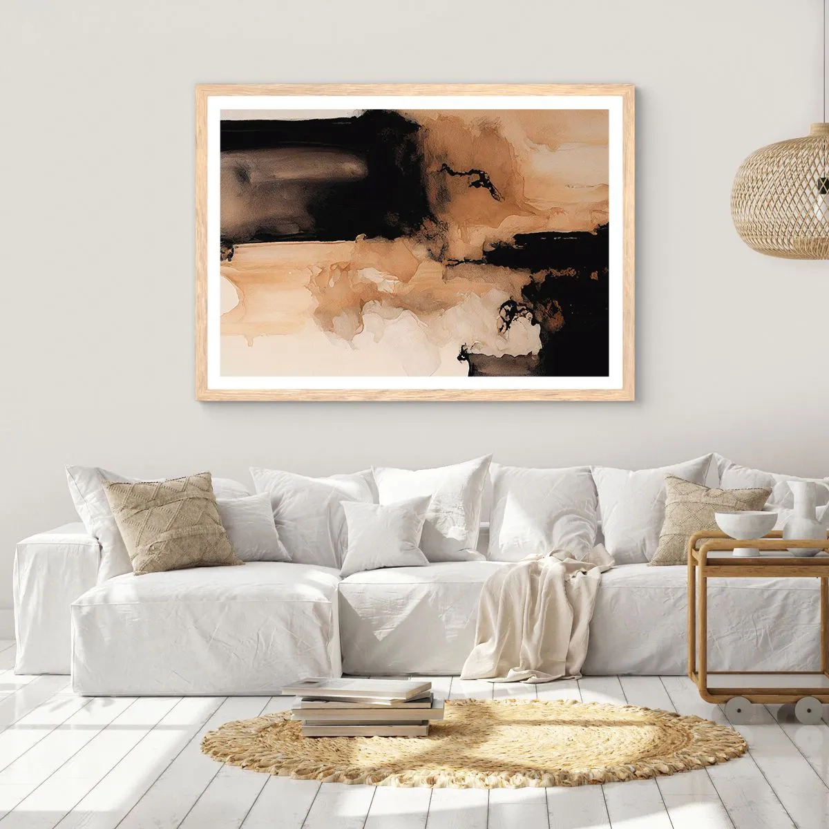 Plakat i ramme af lyst egetræ - En spændende abstraktion - 100x70 cm