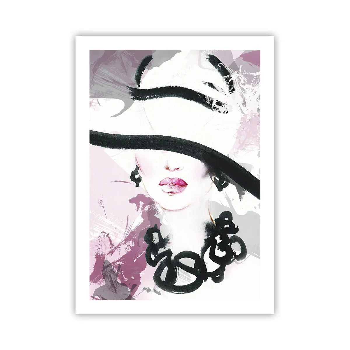 Plakat - Portræt af en dame i sort og lyserødt - 50x70 cm