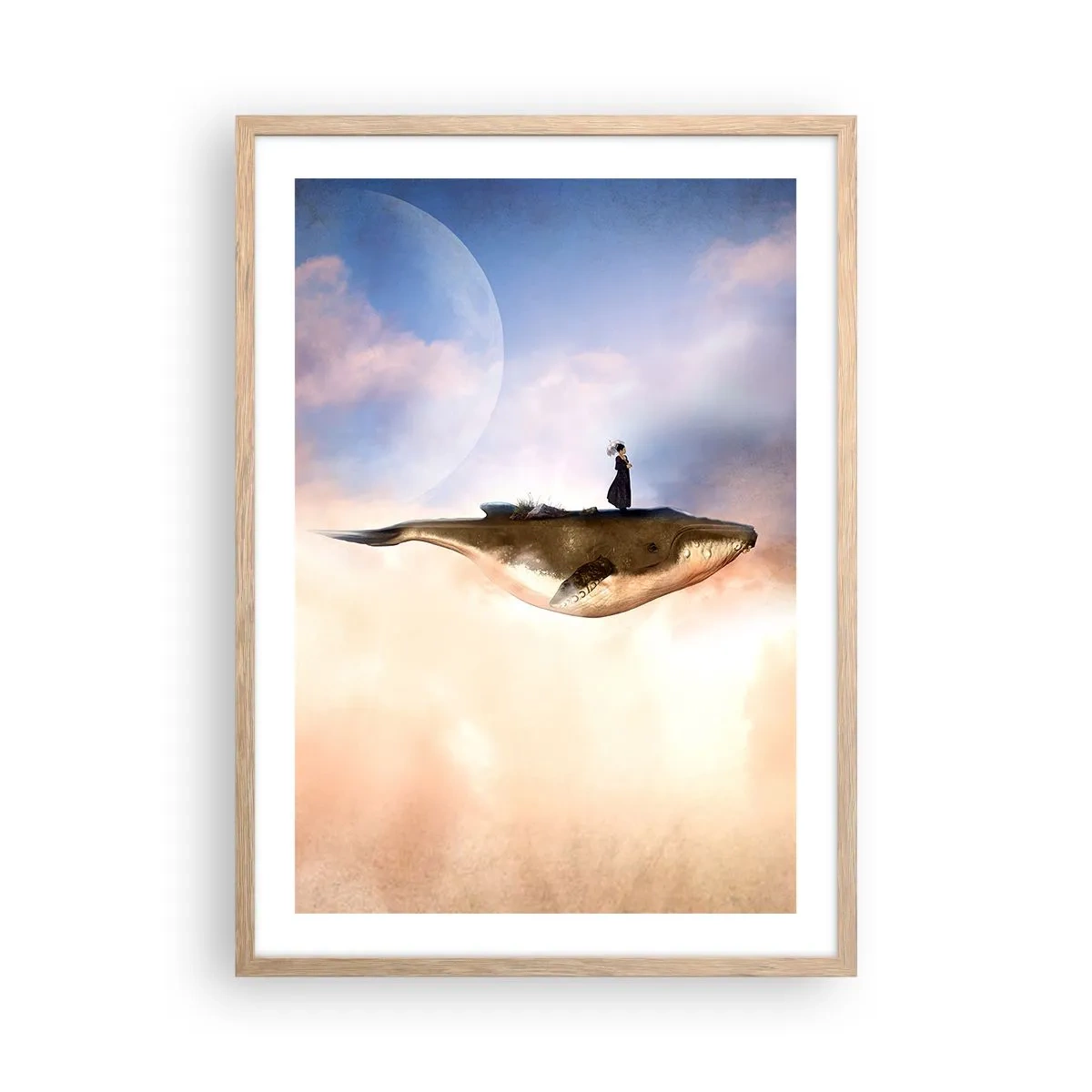 Plakat i ramme af lyst egetræ - En surrealistisk rejse - 50x70 cm