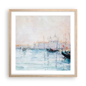 Plakat i ramme af lyst egetræ - Bag vandet, bag tågen, bag tågen - 50x50 cm