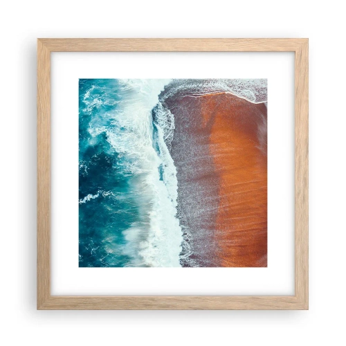 Plakat i ramme af lyst egetræ - Et strejf af havet - 30x30 cm