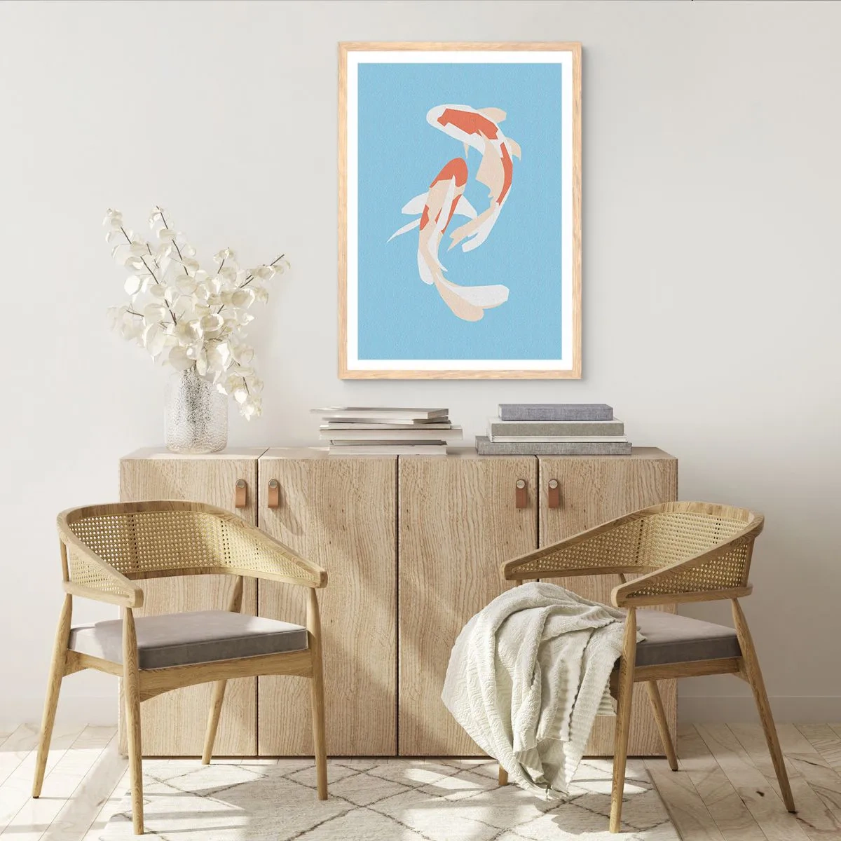 Plakat i ramme af lyst egetræ - Spontan synkroniseret svømning - 61x91 cm