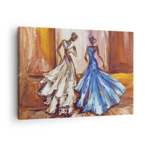 Lærredstryk - Billede på lærred - Figurer i aftenkjoler i kunstnerisk stil - 70x50cm - Den taknemmelige duo - Moderne vægdekoration til stue og soveværelse ARTTOR