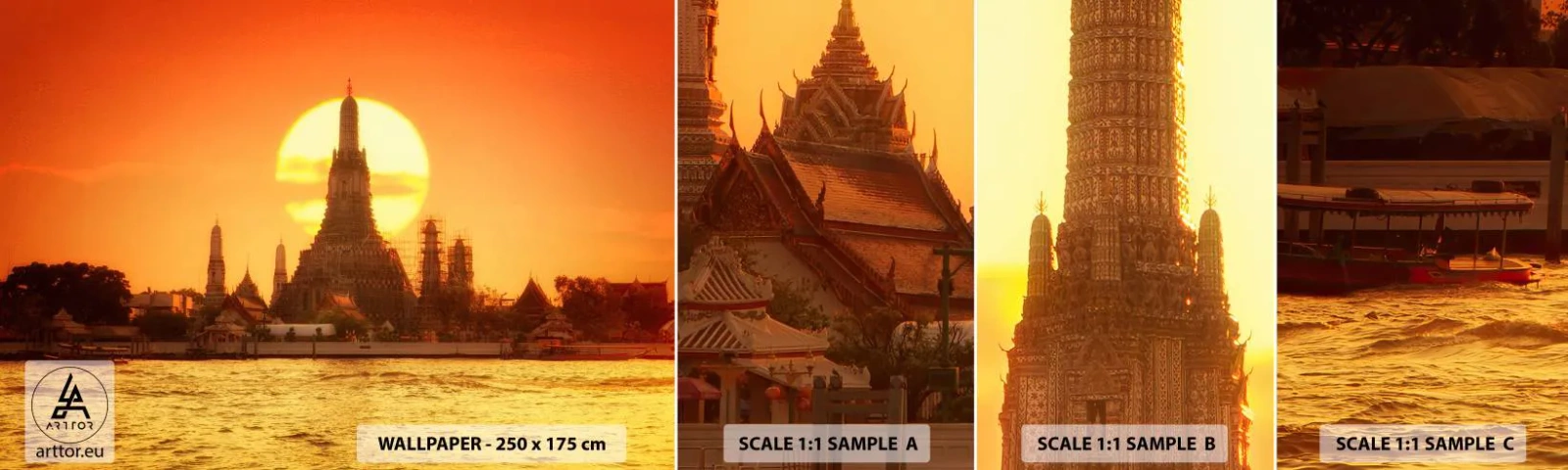 Prøve Fototapet Selvklæbende Deluxe Sticker - Mod solen, altid mod solen - Bangkok, Daggryets tempel, Thailand - 100x30 cm