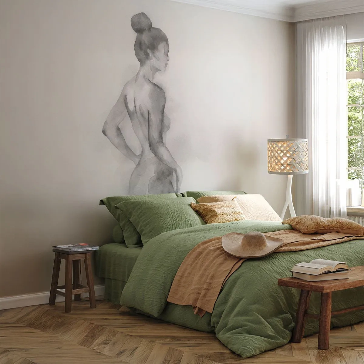 Fototapet Selvklæbende Deluxe Sticker - Smukt som et maleri - Kvinde, Legeme, Grafik - 500x350 cm