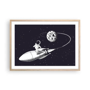 Plakat i ramme af lyst egetræ - Space surfer - 70x50 cm