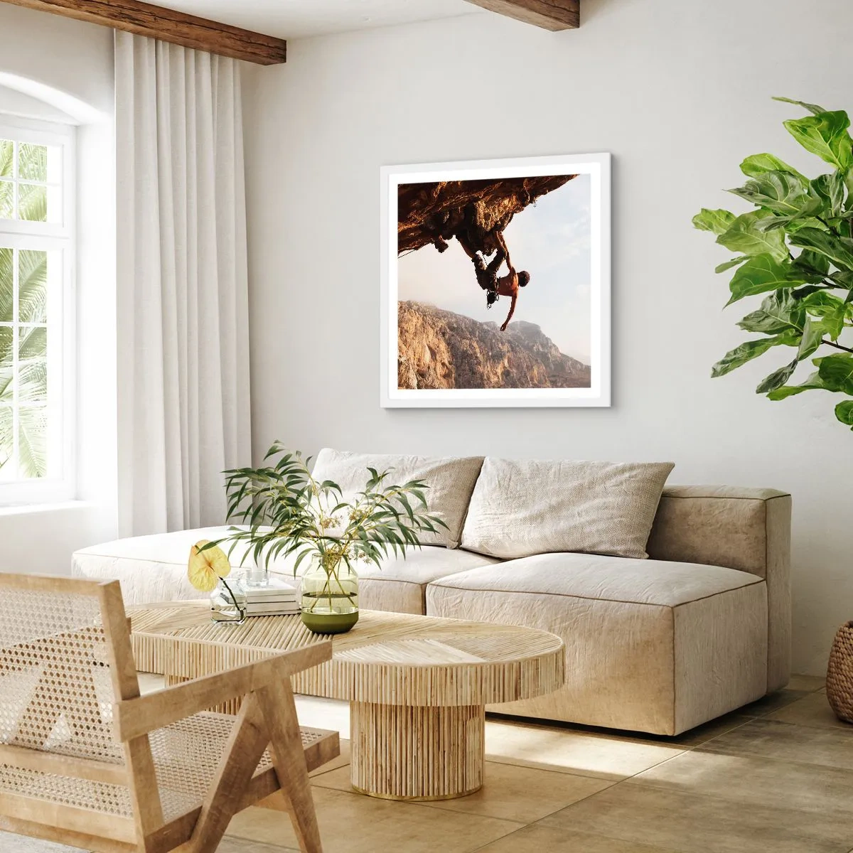 Plakat i hvid ramme - Verden skrumpede ind i en håndfuld på en klippeskrænt - 40x40 cm