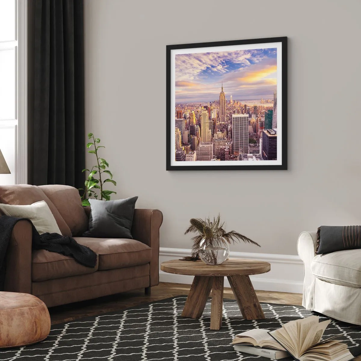 Plakat i sort ramme - Ræk ud efter skyerne selv - 60x60 cm