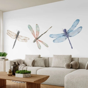 Fototapet Standard Eco - Tre guldsmede i pastelfarver på en hvid baggrund - 100x70cm - Vægtløse guldsmede - Moderne vægdekoration til stue og soveværelse ARTTOR