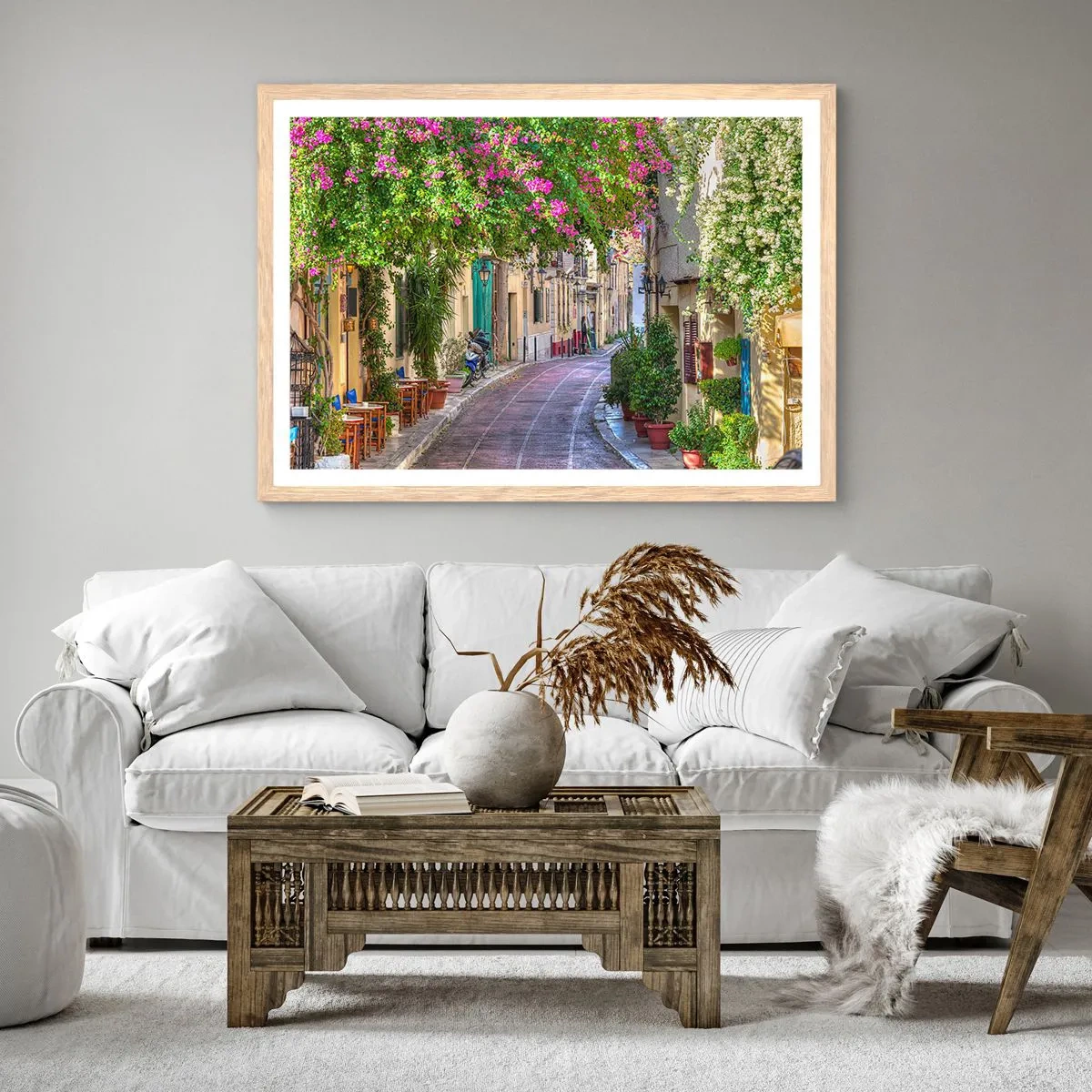 Plakat i ramme af lyst egetræ - En blomstrende gyde - 100x70 cm