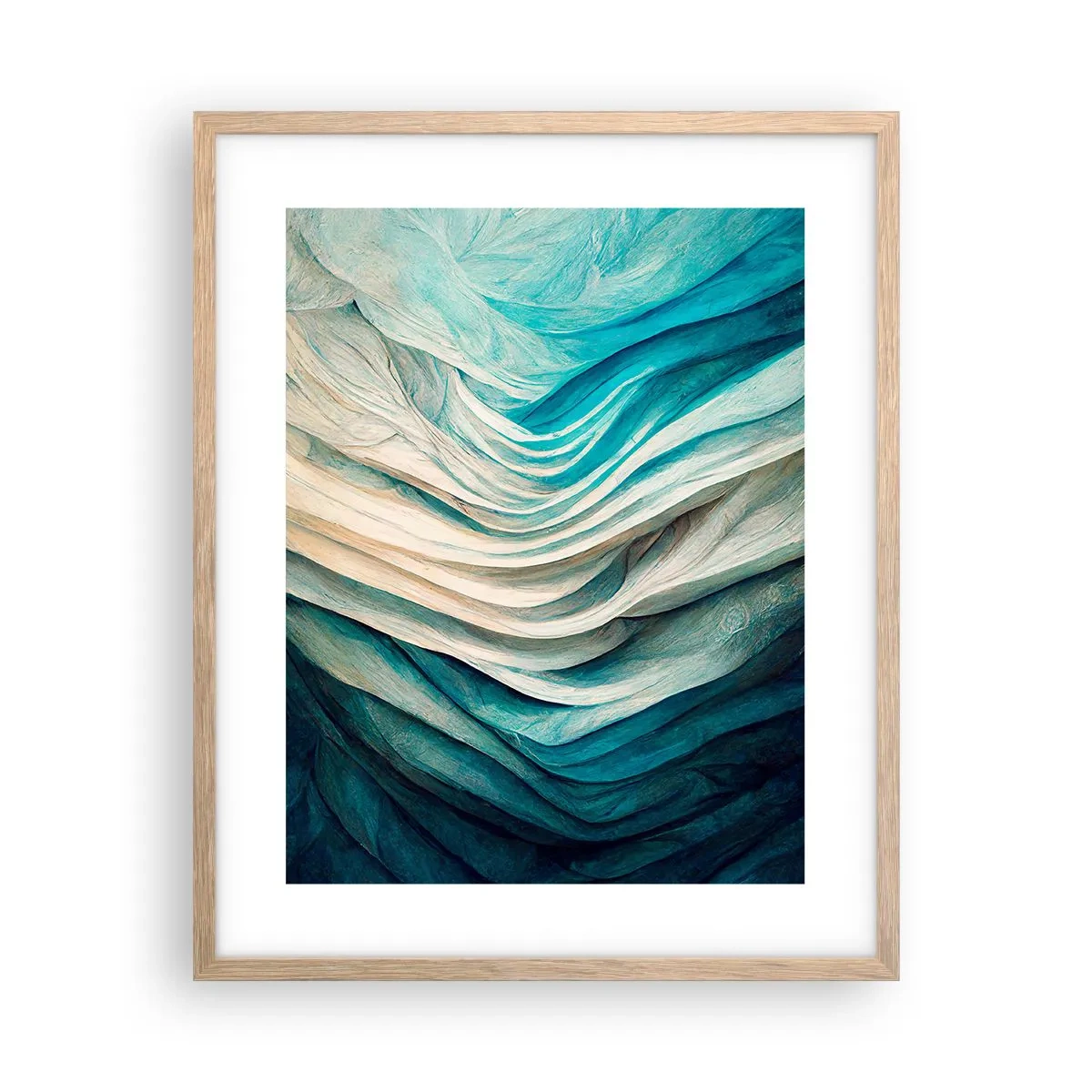 Plakat i ramme af lyst egetræ - Blå umættelighed - 40x50 cm