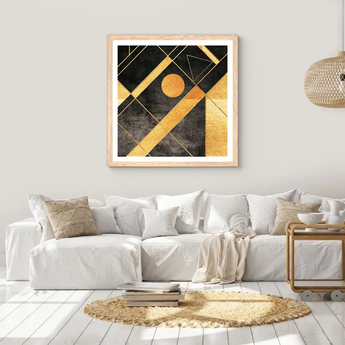 Plakat i ramme af lyst egetræ - Ørkenens sol - 40x40 cm