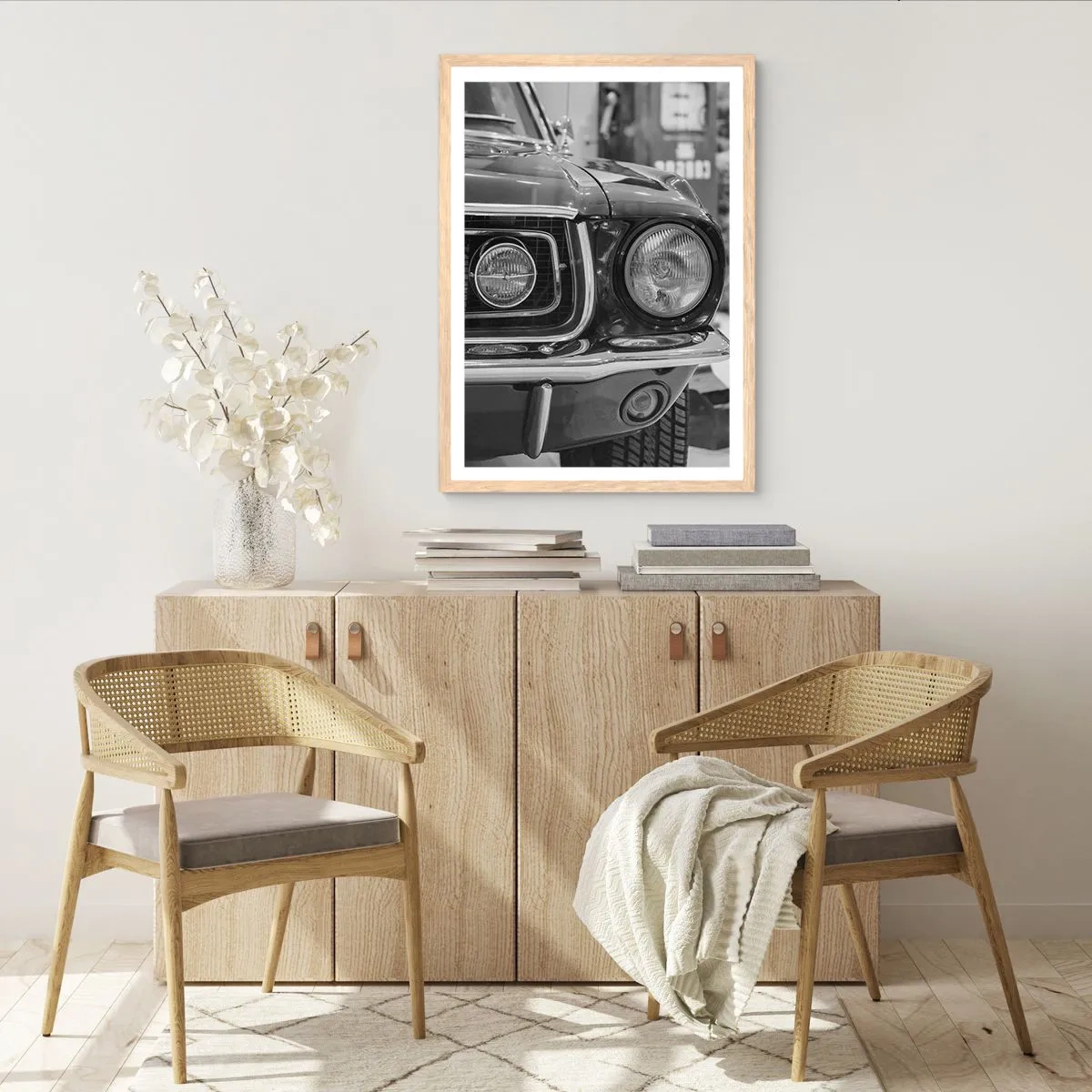Plakat i ramme af lyst egetræ - Hård kørsel - 50x70 cm