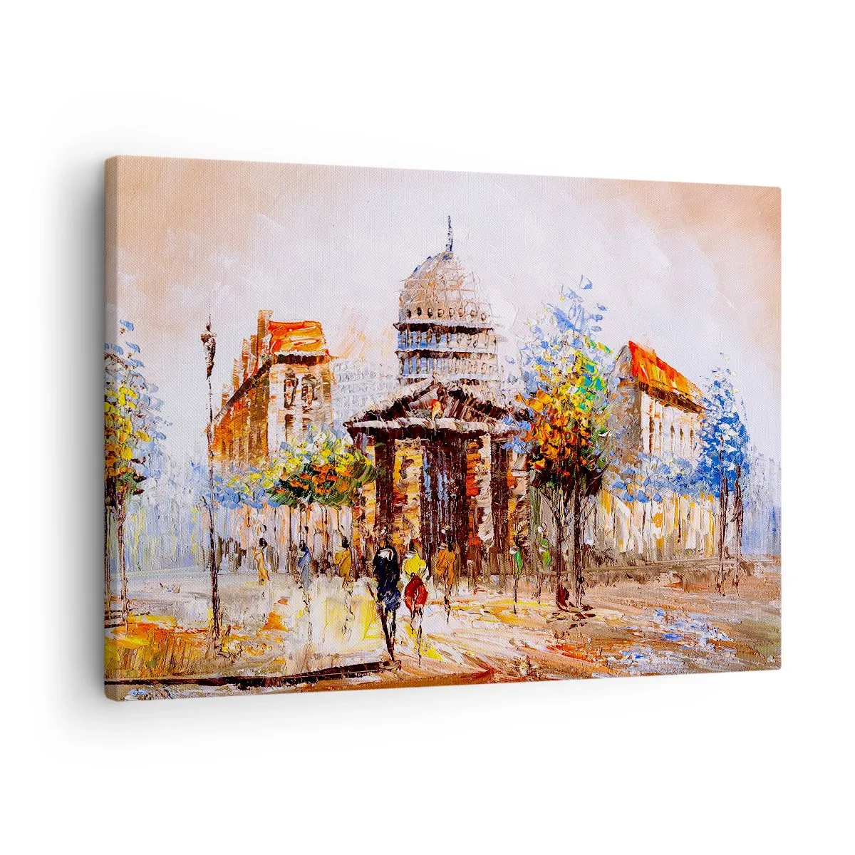 Lærredstryk - Billede på lærred - Impressionistisk byscene med en historisk bygning - 70x50cm - En parisisk spadseretur - Moderne vægdekoration til stue og soveværelse ARTTOR