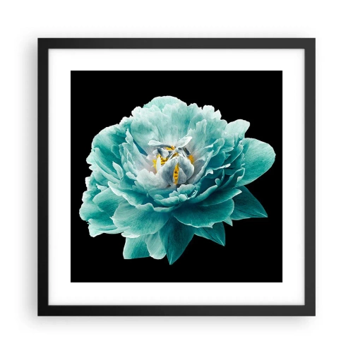 Plakat i sort ramme - Blå og gyldne kronblade - 40x40 cm