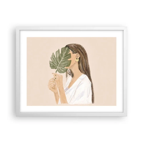 Plakat i hvid ramme - Mystisk portræt med en vifte - 50x40 cm