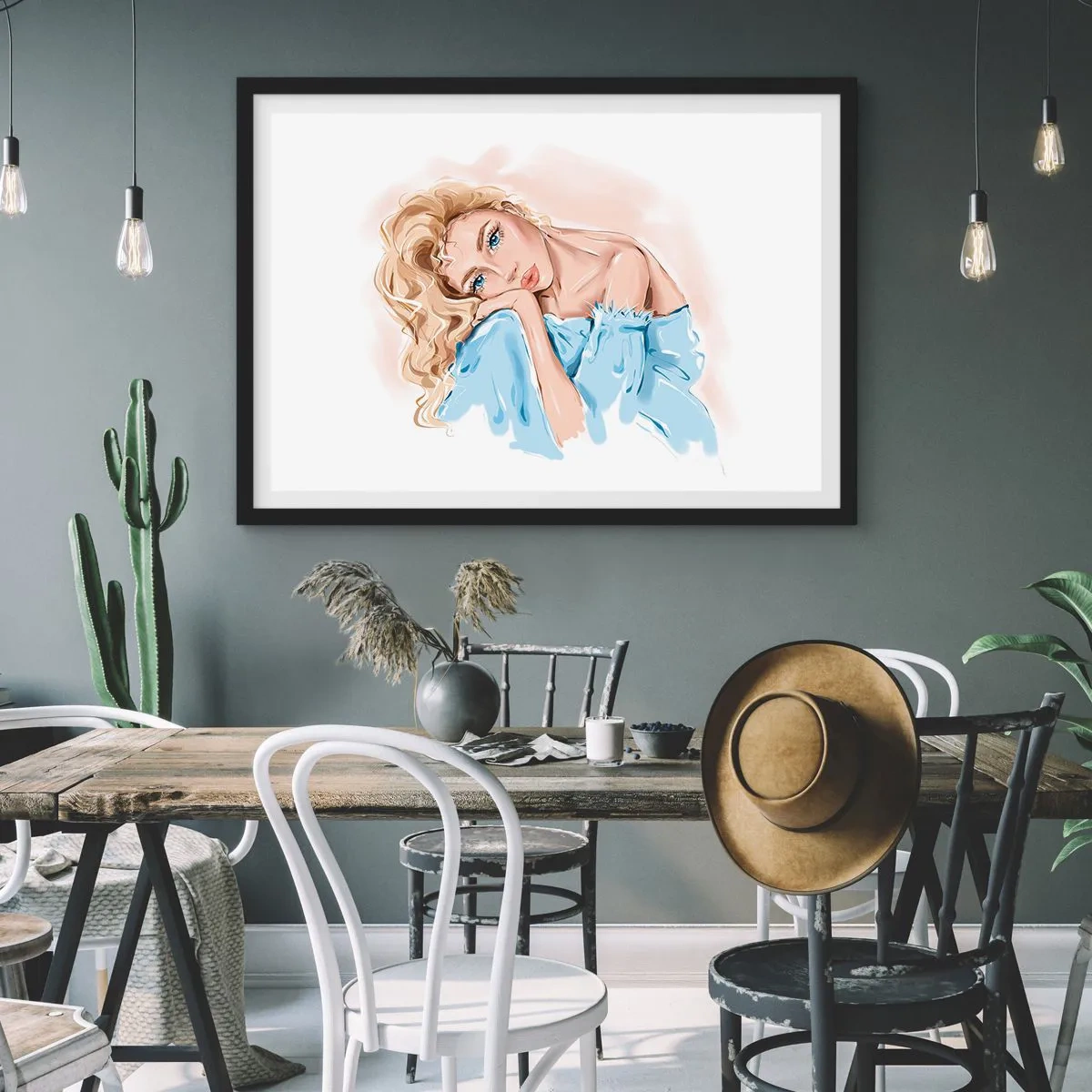 Plakat i sort ramme - Drømmende i blåt - 70x50 cm