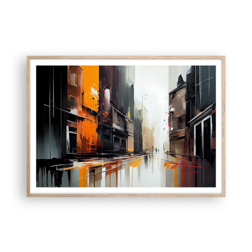 Plakat i ramme af lyst egetræ - Regnfuld dag - 100x70 cm