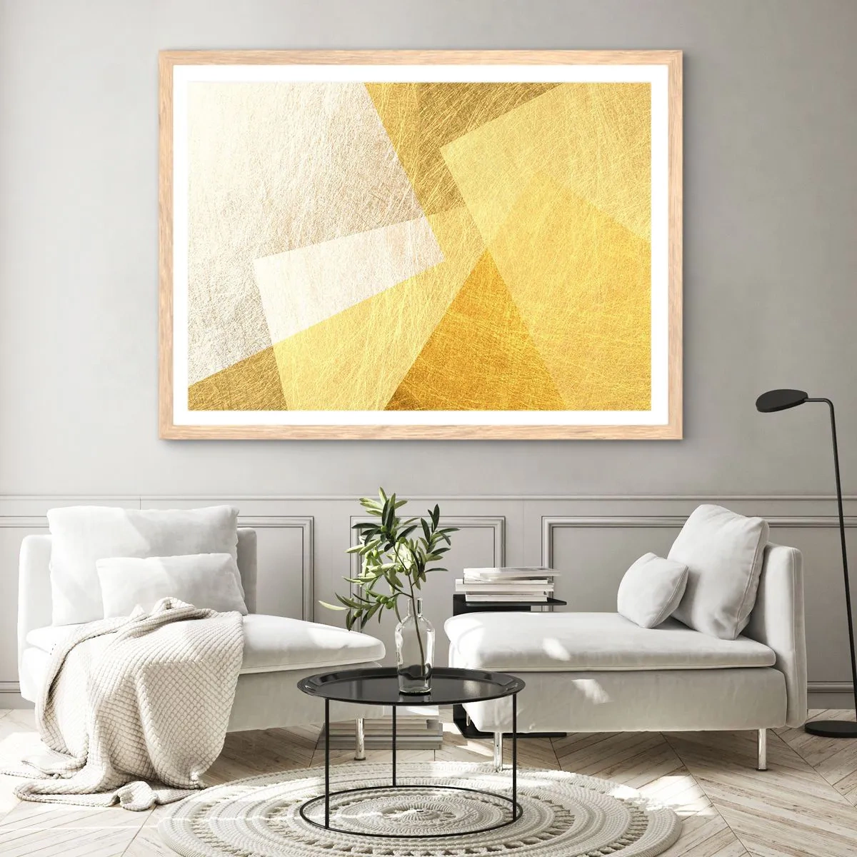 Plakat i ramme af lyst egetræ - Geometriens vejr - 40x30 cm