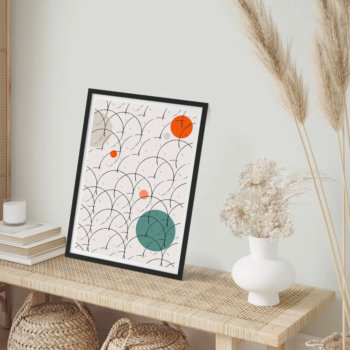 Plakat i sort ramme - Moderne geometrisk abstraktion med farverige accenter - 50x70cm - I popkunstens ånd - Moderne vægdekoration til stue og soveværelse ARTTOR